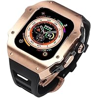 44mm 45mm 49mm Luxury Stainless Steel Watch Case Fluorine Rubber Watch Strap，For Apple Watch Series 8 7 6 SE 5 4，Metal Bezel Sport Band Mod Kit Replacement Accessorie