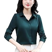 Simple Retro Women's Office OL Style Shirt Solid Color Satin Silk Shirt Large Size