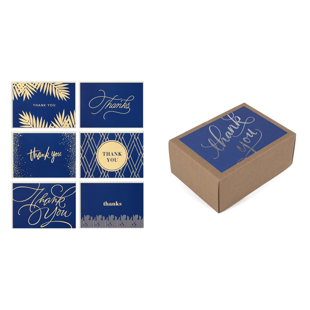 Hallmark Thank You Cards Assortment, Gold and Navy & Thank You Cards (Silver Foil Script, 40 Thank You Notes and Envelopes)