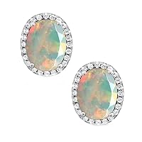Choose Your Gemstone Oval Shape Halo Stud Earrings for Girls Fashion Birthstone Jewelry for Women with Butterfly backing Chakra Healing Silver Stud Earrings