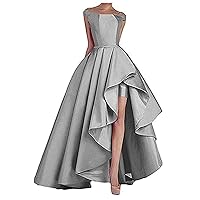 VeraQueen Women's Long Strapless Formal Evening Dress Satin Sleeveless Prom Dress Silver