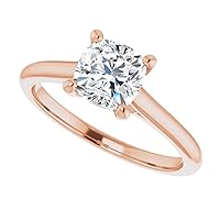 925 Silver,10K/14K/18K Solid Rose Gold Handmade Engagement Ring 1.0 CT Cushion Cut Moissanite Diamond Solitaire Wedding/Gorgeous Gift for Women/Her Bridal Ring