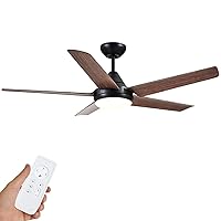 Ceiling fan with lights Remote control in walnut finish, 48 Inch Ceiling Fan with Reversible Blades and 24W LED Light