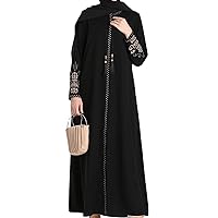 Women's Embroidered Sleeves Abaya and Embroidered On The Side of The Zipper Long Sleeve Floor Length Turkish Fashion