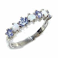 925 Sterling Silver Real Genuine Opal & Tanzanite Womans Eternity Ring