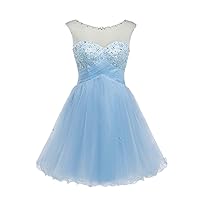 Boat Neck Short Prom Dress Beaded Tulle Homecoming Dresses 2021