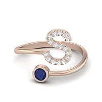 Capital S Initial Letter Blue Sapphire Gemstone Women Ring Adjustable Front Open Ring Jewelry 925 Sterling Silver
