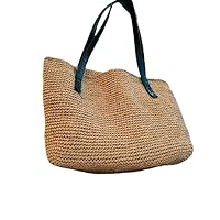 Handmade Paper Rope Shoulder Strap and Hand Carry Tote Bag with Leather Handle for Women
