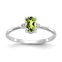 14k White Gold Polished Diamond and Peridot Ring Size 6 Jewelry for Women