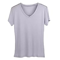 Women Natural Silk Knitted T Shirt Summer Casual Short Sleeve Solid V Neck Tee Top