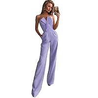 Women's Simple Jumpsuits Wedding Dresses with Pockets Strapless Prom Dresses