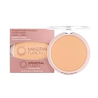 Mineral Fusion Pressed Powder Foundation, Olive 1 - Light Skin w/Greenish Undertones, Age Defying Foundation Makeup with Matte Finish, Talc Free Face Powder, Hypoallergenic, Cruelty-Free, 0.32 Oz.