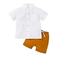 Toddler Wedding Outfit Summer Korean Boys Short Sleeved Shirt Round Neck Shirt Casual Clothing (Brown, 2-3 Years)