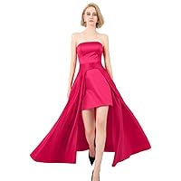 VeraQueen Women's Off Shoulder Short Dresses with Detachable Train Two Piece Satin Evening Gown Bridal Gowns Hot Pink