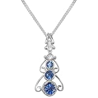 LBG 925 Sterling Silver Natural Sapphire & Cubic Zirconia Womens Bohemian Pendant & Chain - Choice of Chain lengths