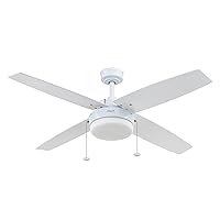 Prominence Home Memphis, 52 Inch Contemporary Indoor LED Ceiling Fan with Light, Pull Chain, Dual Mounting Options, 4 Dual Finish Blades, Reversible Motor - 51651-01 (Bright White)