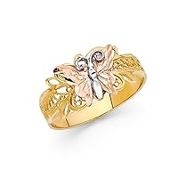 14k Yellow Gold and White Gold Fancy Butterfly Angel Wings Ring Size 7 Jewelry for Women