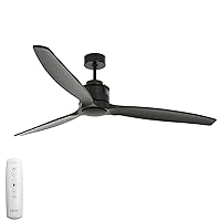 LUCCI AIR Akmani Ceiling Fan with Remote Control, Modern Ceiling Fan with 3 Real Wood Blades, Diameter 152 cm, Black