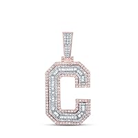 The Diamond Deal 10kt Two-tone Gold Mens Baguette Diamond C Initial Letter Charm Pendant 1-3/4 Cttw