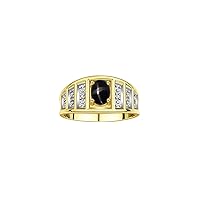 14K Yellow Gold Classic Style Ring with 7X5MM Oval Gemstone & Diamond Accent – Elegant Birthstone Jewelry for Women and Girls – Available in Sizes 5-10