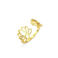 TEAMER Adjustable Lotus Ring Stainless Steel Hollow Dragonfly Lotus Leaf Ring Inspirational Jewelry For Women Girls
