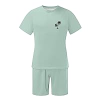 iLH Men's Slim Fit Summer 2 Piece Set solid color Shirts Tops Short Sleeve and Shorts set Track Suits Beach Breathable