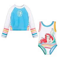 Disney The Little Mermaid Swimsuit and Rash Guard Set for Girls, Size 2 Multicolored