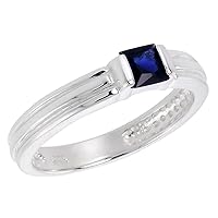 Sterling Silver Blue Sapphire Cubic Zirconia Stack Ring Princess Cut 0.40 ct, Sizes 6-10