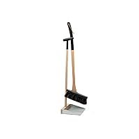 Kings County Tools Stand-Up Dustpan and Broom Combo Set | Steel Dust Pan with 28” Vertical Beechwood Handle | Natural Hair Bristle Broom | Brush Attaches Easily to Pan for Storage
