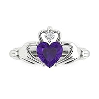 Clara Pucci 1.55 ct Heart Cut Irish Celtic Claddagh Solitaire Natural Amethyst Engagement Promise Anniversary Bridal Ring 14k White Gold