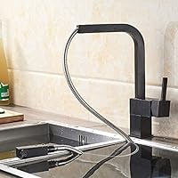 Faucets,Taps,Pull Out Kitchen Faucet Square Brass Kitchen Mixer Sink Faucet Mixer Kitchen Faucets Pull Down Kitchen Tap/Black