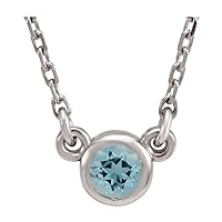 925 Sterling Silver Rhodium Plated Round Natural Aquamarine 4mm 16 Inch Polished Solitaire Necklace Jewelry for Women