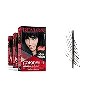 Bundle of Permanent Hair Color by Revlon, Black Shades (Pack of 3) + Revlon ColorStay Micro Eyebrow Pencil with Built In Spoolie Brush, 457 Soft Black (Pack of 1)