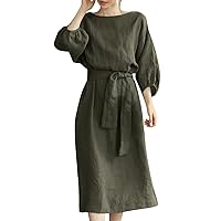 Vintage Long Sleeve Solid Color Dress High Waist Drawstring Gothic Dress Stylish Pleated Casual Midi Dresses for Women