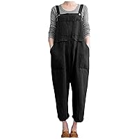 Womens Jumpsuits Casual Summer Sleeveless Long Pant Rompers Baggy Overalls Long Playsuit Strap Button Jumpsuits