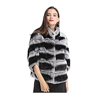 Women Genuine Rex Rabbit Fur Jacket Shawl with Half Sleeve Chinchilla Plus Size Furry Winter Warm