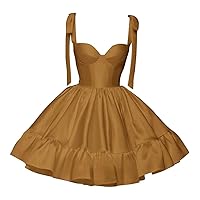Satin Short Homecoming Dresses for Teens Spaghetti Strap A Line Ball Gown Ruched Formal Party Dress LNL0726