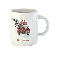 Coffee Mug Festive Christmas Red Car Fir Tree Decorated Balls Roof 11 Oz Ceramic Tea Cup Mugs Best Gift Or Souvenir For Family Friends Coworkers