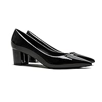 MOOMMO Classic Pointed Toe Chunky Heel Pumps for Women Slip On Closed Pointy Toe Mid Block Heel Dress Shoes Patent Leather for Office Ladies Formal Work Shoes Wedding Party 4-10 M US