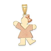 14k Two-tone Gold Small Girl with Bow On Right Engravable Charm 15 x 25mm