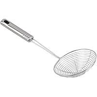 Strainer Skimmer Ladle Stainless Steel Wire Skimmer Spoon Ergonomic Handle And Spider Mesh Filter With Handle For Kitchen Frying Food, Pasta, Spaghetti, Noodle