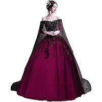 Women's Prom Party Dress Off Shoulder Quinceanera Dress with Cape Plus Size Ball Gown Sweet 16 Masquerade Dress