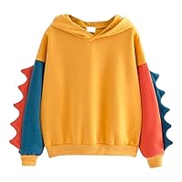 Women Casual Sweatshirt Long Sleeve Hooded Pullover with Front Pocket Loose Splice Dinosaur Hoodies Sweatshirt