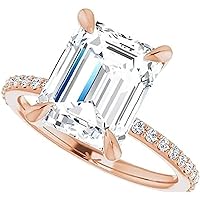 5 CT Emerald Cut VVS1 Colorless Moissanite Engagement Ring for Women Bridal Ring Handmade Solitaire Diamond Wedding Ring Gifts Anniversary Promise for Her Accented 925 Sterling Silver/Rose Gold