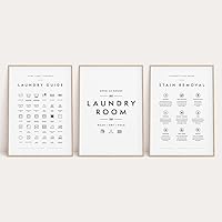 3 Pieces Framed Wall Art Laundry Care Symbols Guide Poster Prints Stain Removal Canvas Painting Artwork for Laundry Room Bedroom Home Decoration with Inner Frame