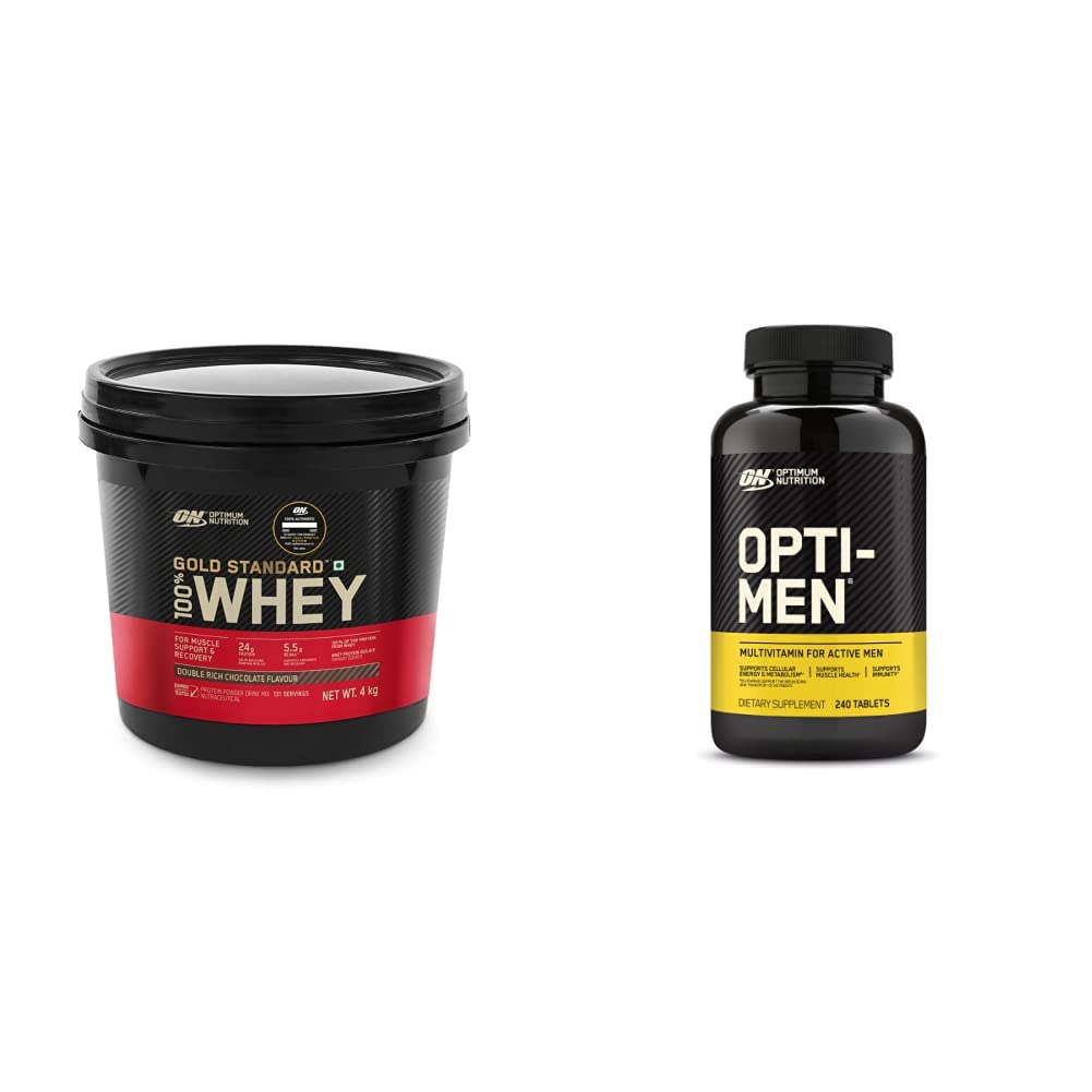 Optimum Nutrition Gold Standard 100% Whey Protein Powder, Double Rich Chocolate 10 Pound & Opti-Men, Mens Daily Multivitamin Supplement, 240 Count