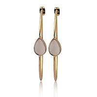 Pear Shape Statement Hoop Stud Gemstone Earring | White Moonstone Gold Plated Dangle Brass Jewelry | Handmade Gift For Her Earring Jewelry | 253716