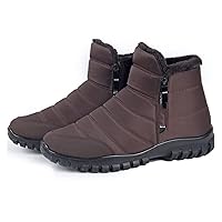 Men's Waterproof Warm Cotton Zipper Snow Ankle Boots,Winter Warm Slip On Thick Plush Booties,Waterproof Ankle Boots for Men (Color : Brown, Size : 9)