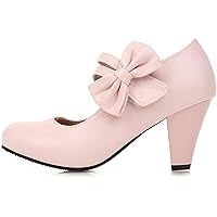 Women's Comfort Mary Jane Hook and Loop Low-Heel Office Work Bowknot Strap Shoes Kitten Pump Dress Shoes