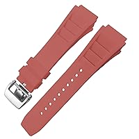 Rubber Watchband 20mm 25mm for Richard Spring Bar Silicone Mille Sport Watch Strap Soft Waterproof Wristband (Color : Red fold Buckle, Size : 20mm)
